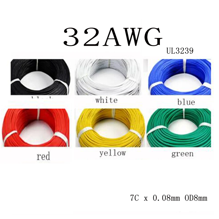 10Meters/lot 32AWG Flexible Silicone Wire RC Cable 7/0.08TS Outer Diameter 0.8mm