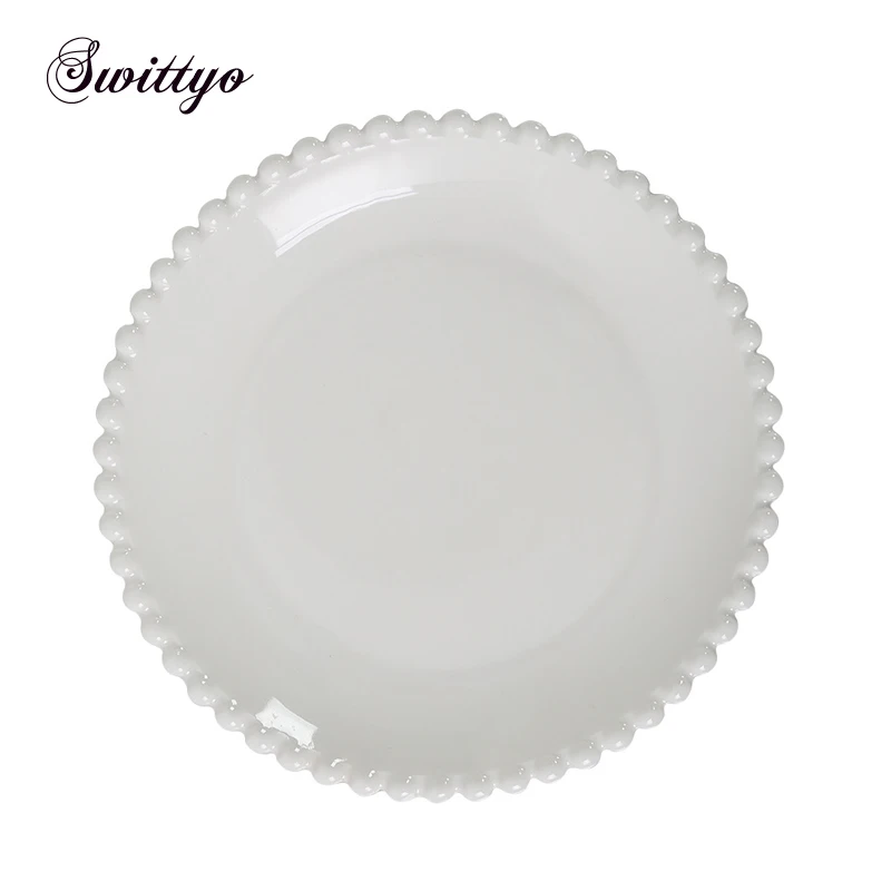 6/8inch Cute White Round Ceramic Dessert Plate with Pearl Rim Butter Cake Snacks Bread Dinner Plates Christmas Dinnerware