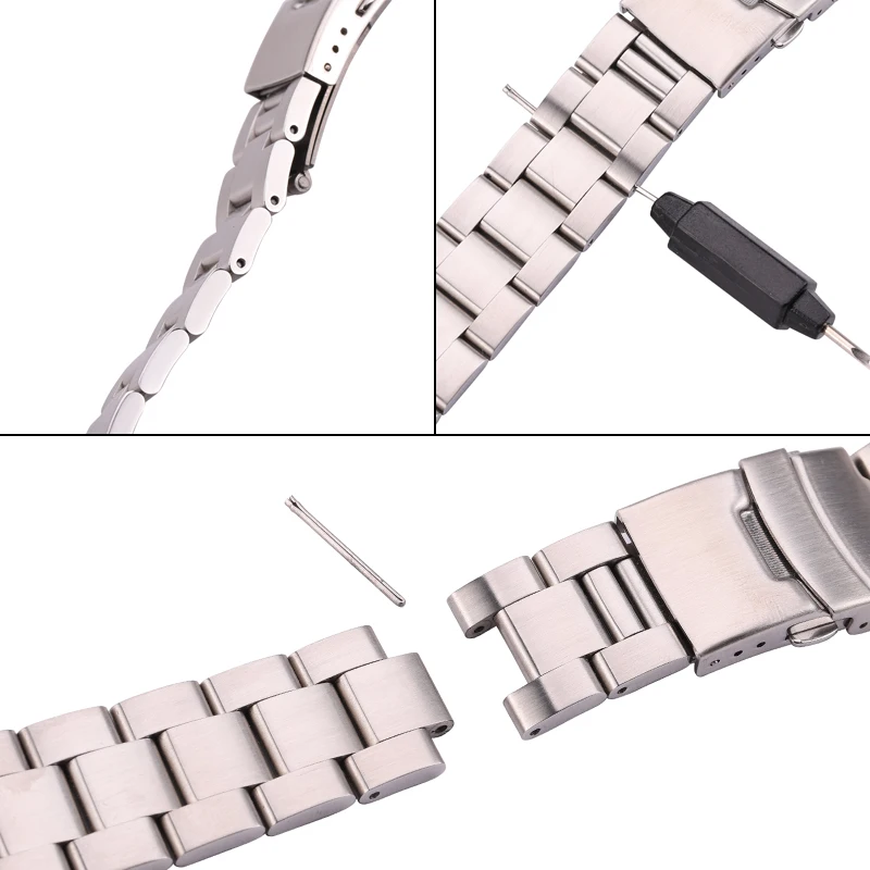 Correa de reloj de acero inoxidable para hombre, pulsera de Metal cepillado de 20mm y 22mm con extremo curvo, accesorios para relojes