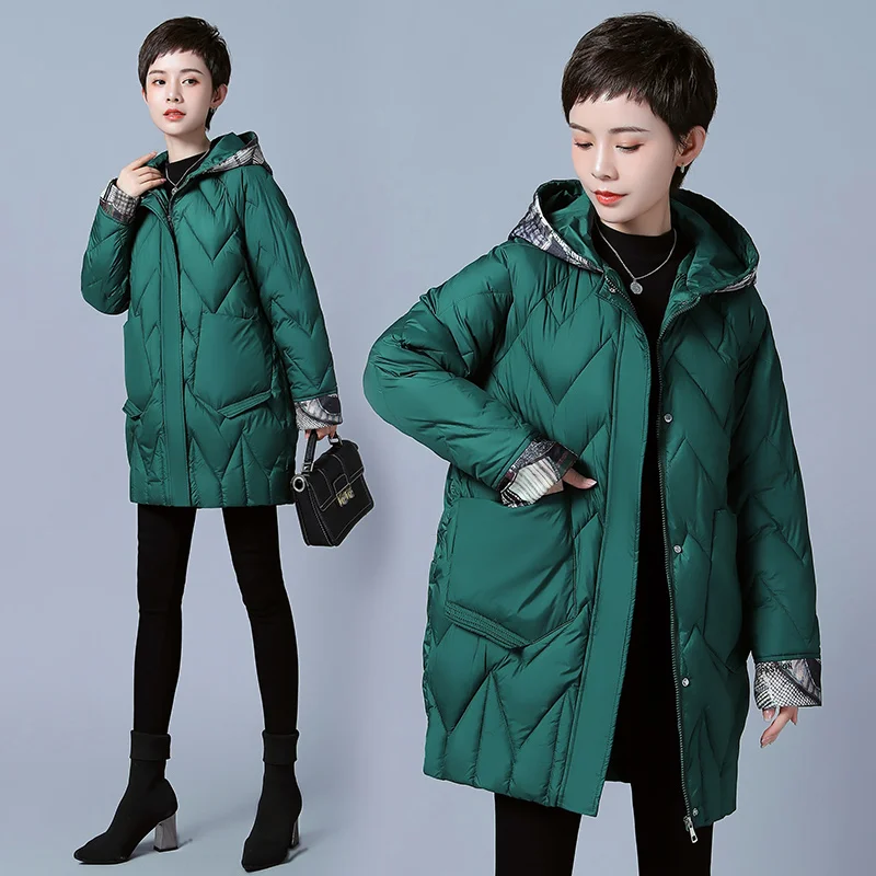 

Womens 2023 New Winter Down Cotton Coat Female Hooded Long Cotton-padded Jackets Woman Casual Loose Oversize Warm Outwear