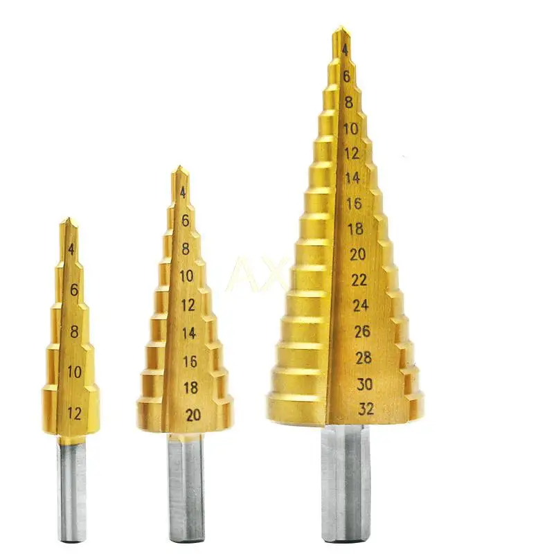 4-12mm 4-20mm 4-32mm HSS4241 Steel Large Step Cone Titanium Coated Metal Drill Bit Cut Tool Set Hole Cutter Wholesale drill kit