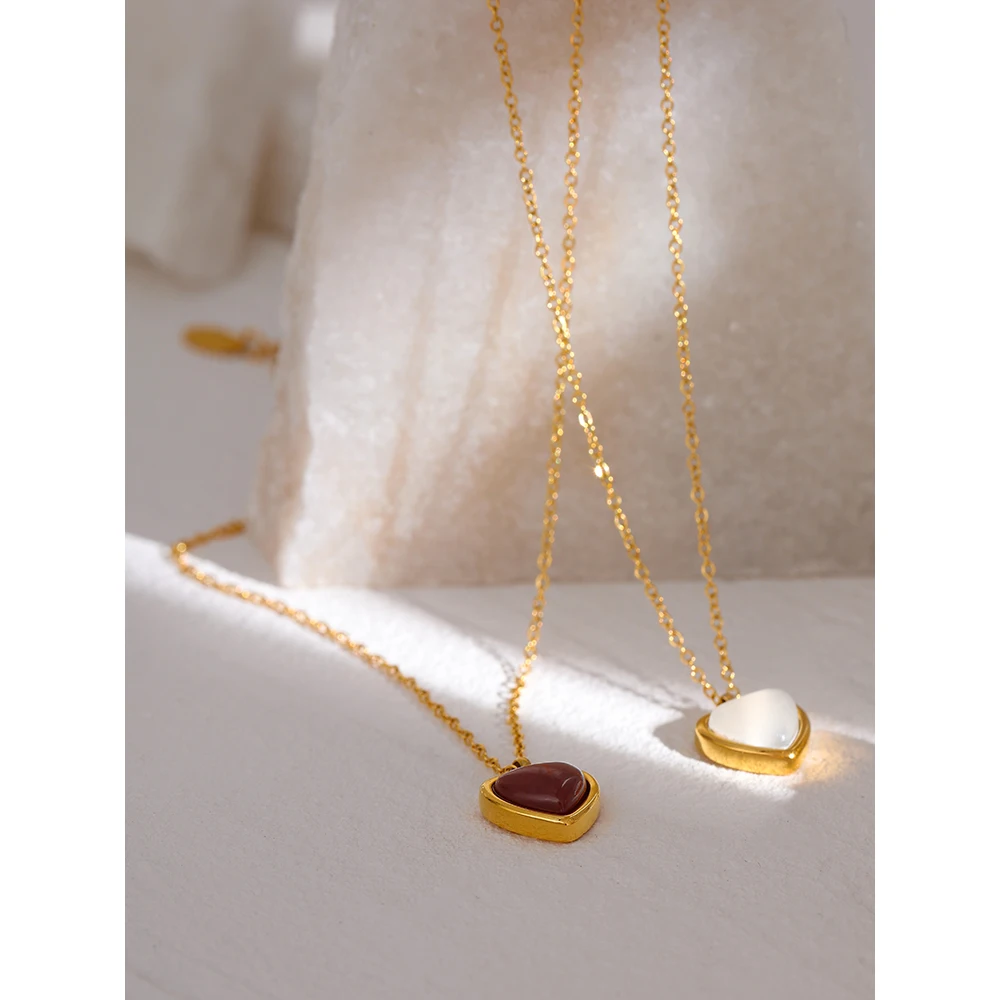 Yhpup Stainless Steel Heart Pendant Necklace Chain Jewelry Temperament Natural Stone Agate Collar Women Necklace брелок Gift