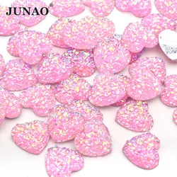 JUNAO 12 millimetri Rosa AB Cuore Rhinestones della Parte Posteriore Piana Pietre di Cristallo Della Resina di Applique Cucito Scrapbook Strass Artigianato FAI DA TE