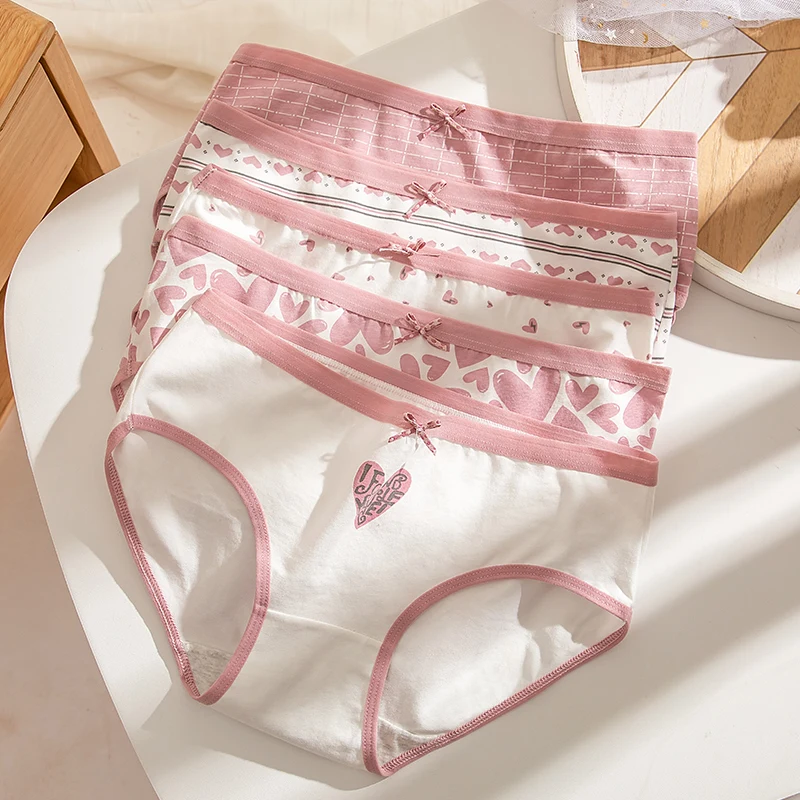 Culotte en coton pur pour femmes, sous-vêtements respirants sans couture, nœud mignon, slip Sexy pour jeunes filles, 5 pièces