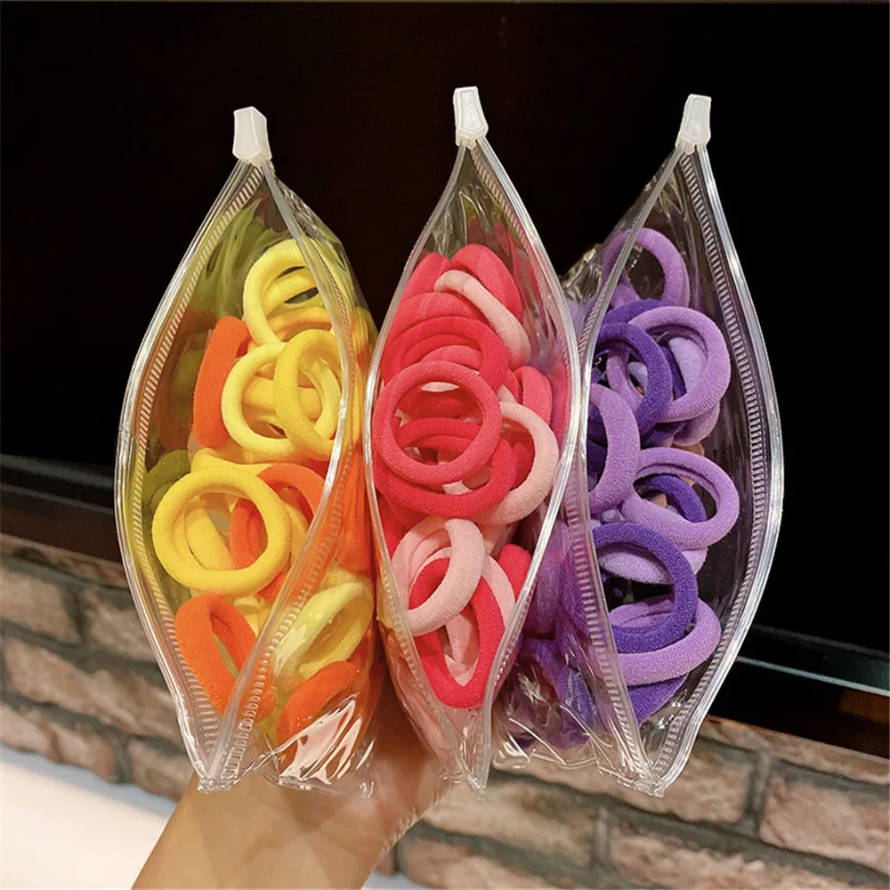 50Pcs/Set Women Girls 4CM 2CM Colorful Nylon Elastic Hair Bands Ponytail Holder Rubber Bands Scrunchie Headwear Hair Accessories