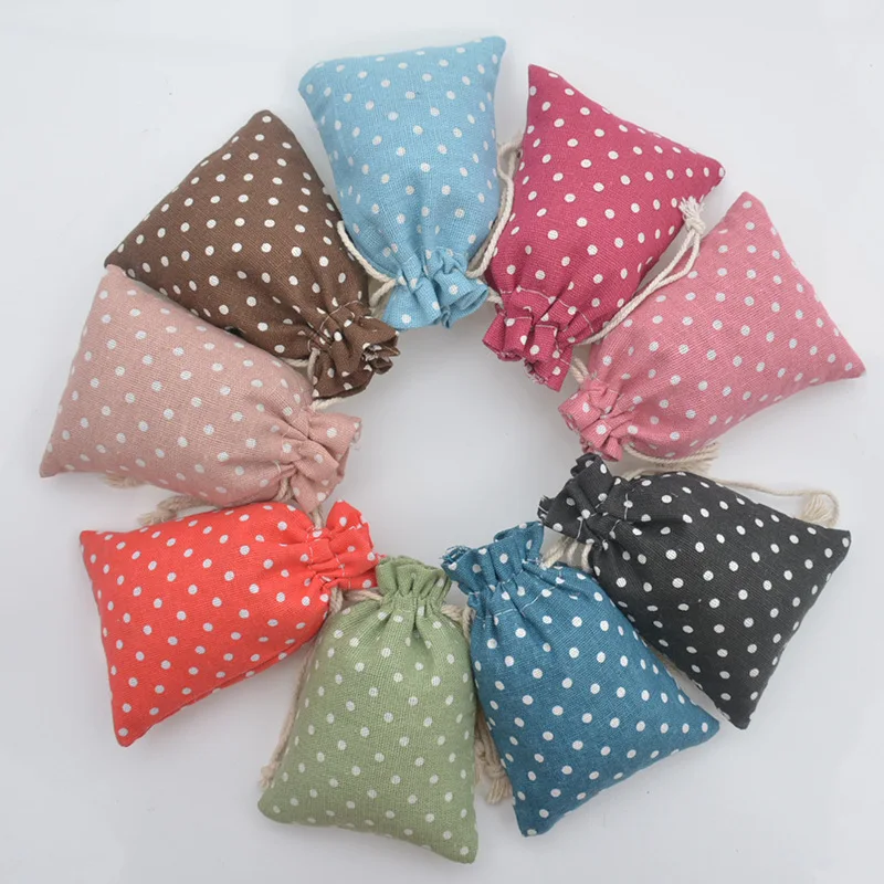 10pcs dot Pattern Jute Bag Sack Cotton Bag Drawstring Christmas Gift Bags for Gift Packaging Bags Wedding Party Pouches 10x14cm