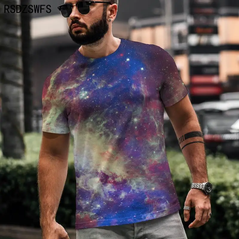 Men's T-shirt 3D printing Starry sky Nebula Milky way Universe Style Fashion leisure Harajuku Male Top Size XXS-5XL