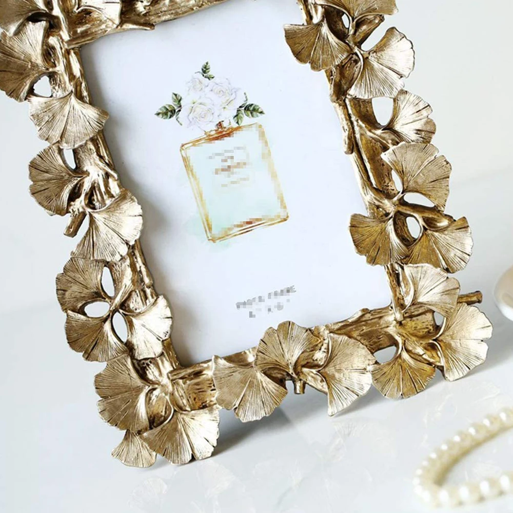 Creative retro golden picture frame American Ginkgo leaf suitable for decorative painting 4 inch 6 inch photo frame