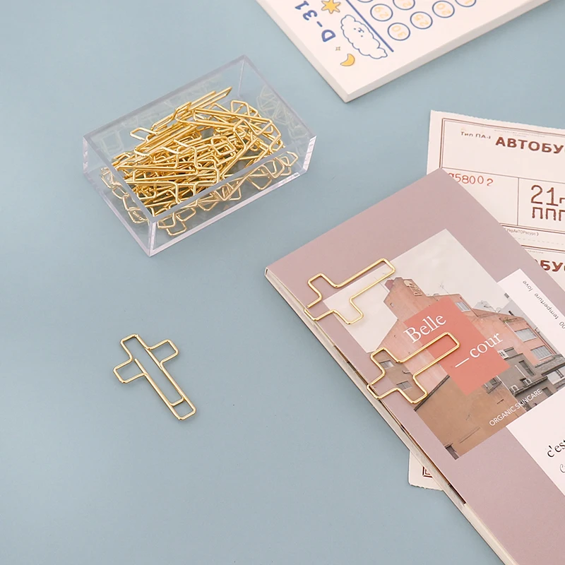 Cross Modeling Gold Paper Clip Bookmark Decoration shaped Pin Stationery Paper Clip Paper Clips Papeleria Office Accessories