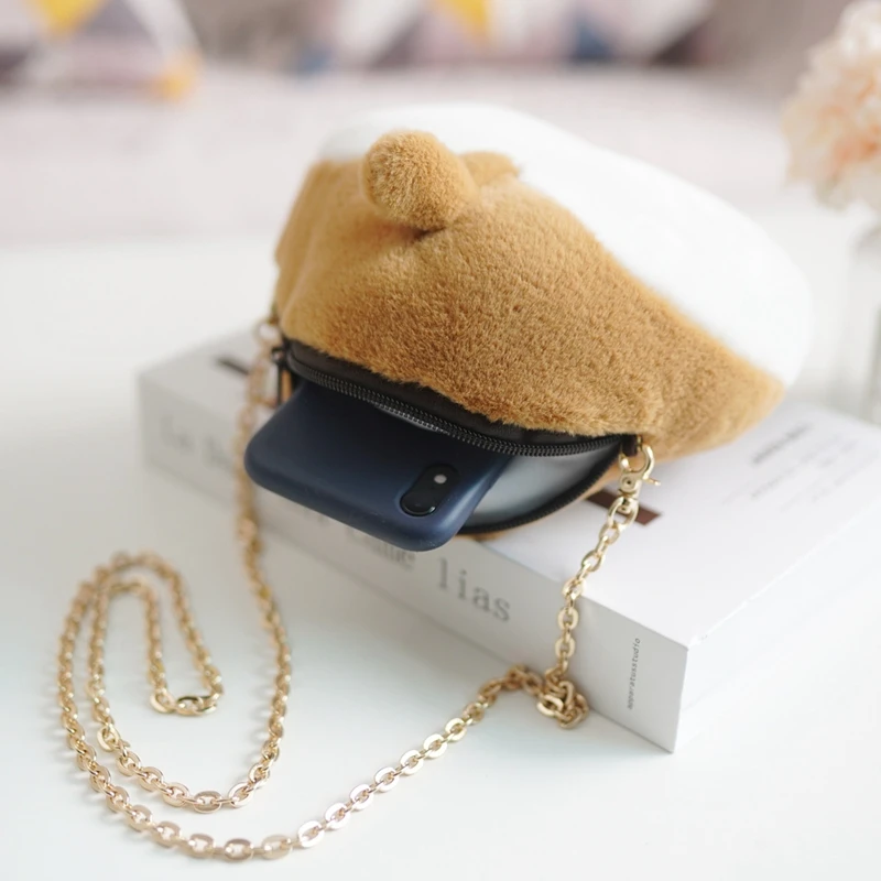 Novelty Corgi Plush Messenger กระเป๋า Hip กระเป๋าสตางค์การ์ตูนสัตว์ตุ๊กตาสุนัขกระเป๋าเป้สะพายหลังเด็กของเล่นของขวัญ