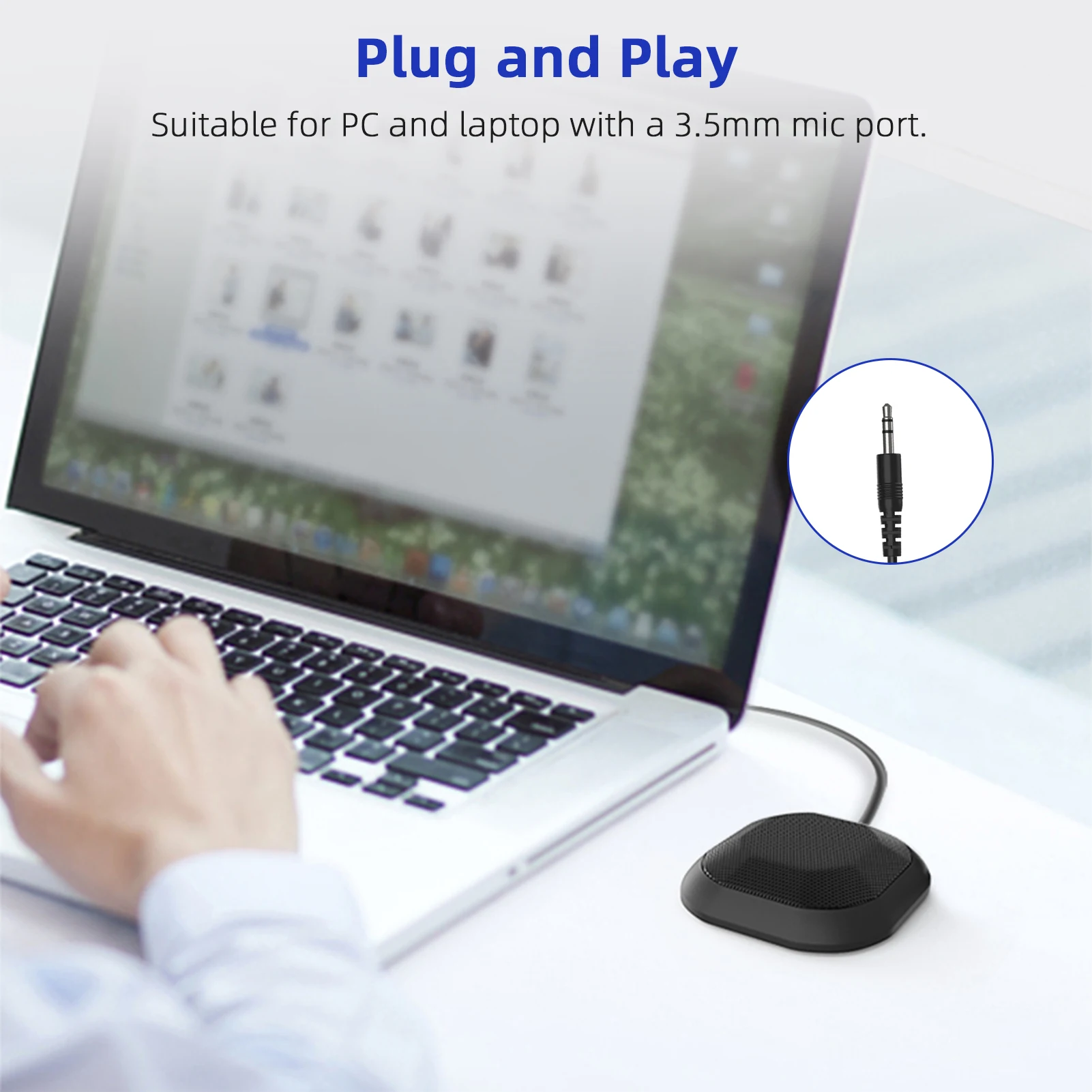 Portable 3.5mm Plug Conference Microphone 360° Omnidirectional Condenser PC Mic Plug & Play Small Microphone for PC Laptop