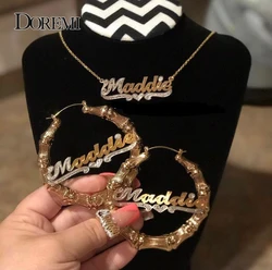 DOREMI New Style Custom Necklaces Set Custom Name Necklace Name Personalized Double Gold Plated Nameplate 3D Necklace Hip Hop