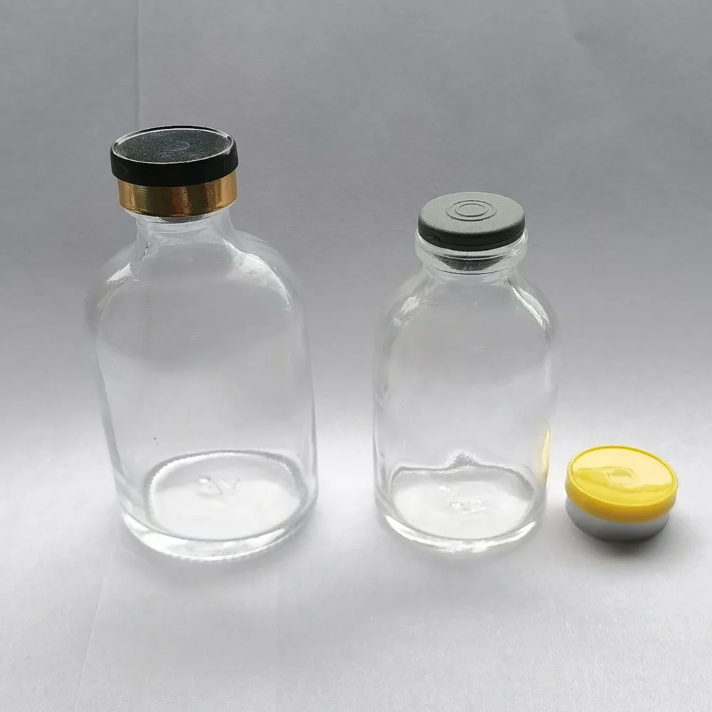 200pcs 100ML 50ML 30ml  Empty Clear Glass Injection Vial with Plastic Flip Top Cap 50ml Clear  Liquid Medicine Glass Containers