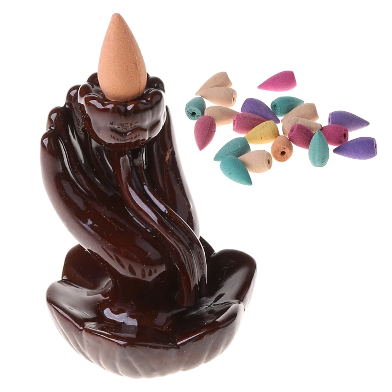 G32A cCeramic Incense Burner Waterfall Backflow Censer Cones Buddhist Home Decoration