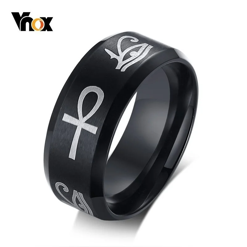 Vnox Stainless Steel Egypt Eye of Horus Ankh Cross Rings for Men US Size 7-12