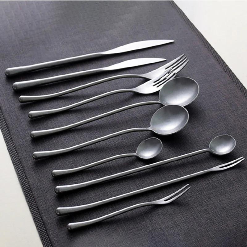 Silver 304 Stainless Steel Western Cutlery Set Retro Dinner Knife Fork Spoon Set Special Forks Coffee Tea Spoon Fruit Fork