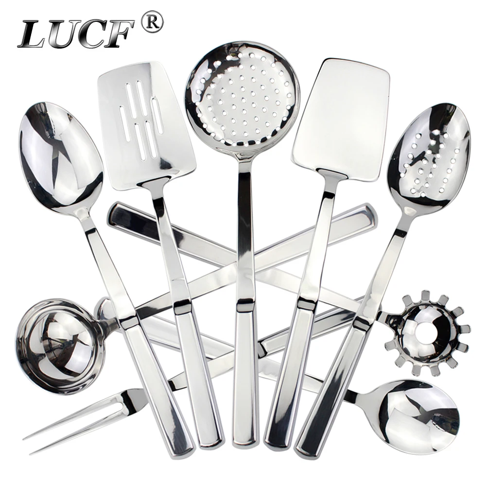 Recommended Cooking Utensils 18/8 Stainless Steel Plump Handle Perfect Mirror Polish Kitchenware Ladle/Spatula/Skimmer Cookware