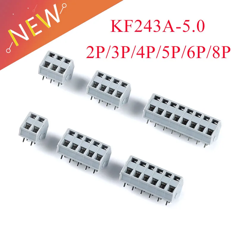 5Pcs KF243A 5.0mm Pitch Straight PCB Board Spring Terminal Blocks 2P 3P 4P 5P 6P 8PPositions Terminal connector 250V 10A