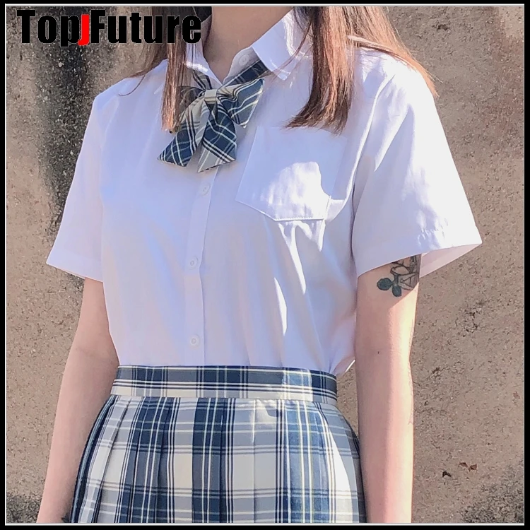 long sleeve White Cotton Japanese Student Girls School Jk Uniform Top Large Middle High School Uniforms short Sleeve White Shirt