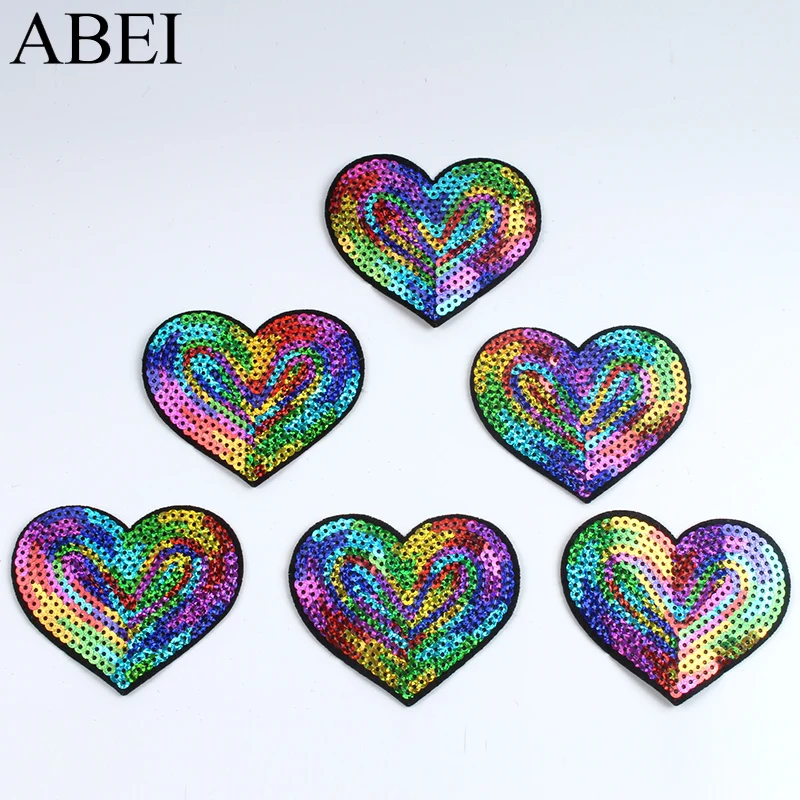 10pcs Big Heart Patches For Suits Apparel Clothes Decoration DIY Sequined Glitter Stickers Sewing Accessories