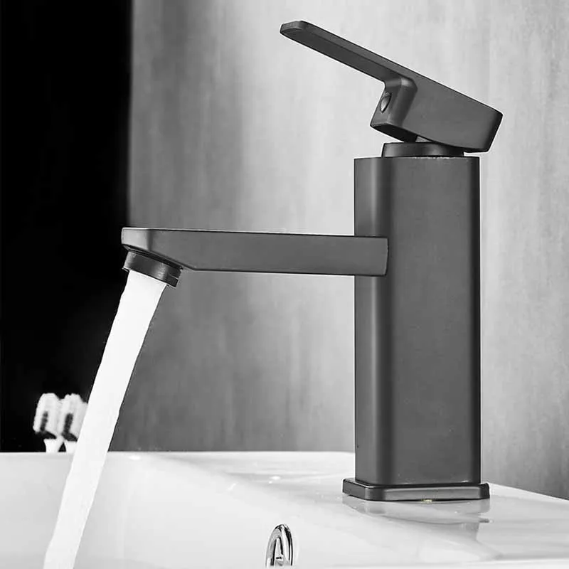 

Stainless Steel Square Basin Faucet Black Bathroom Washbasin Mixer Tap Single Handle Mixer Tap Basin Tap Bathroom Accessories