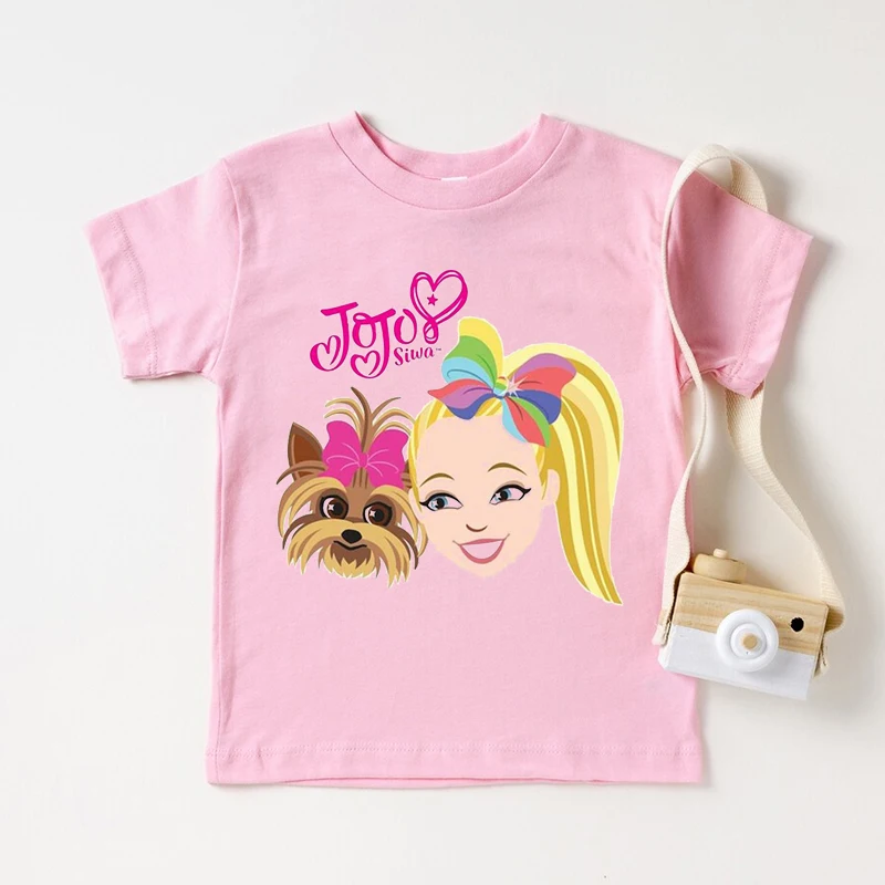 

Newly Girls T-Shirts Cute Jojo Siwa Cartoon Print Kawaii Girls Pink Clothes Summer Baby Girls Tshirts Birthday Gift Tshirt Tops