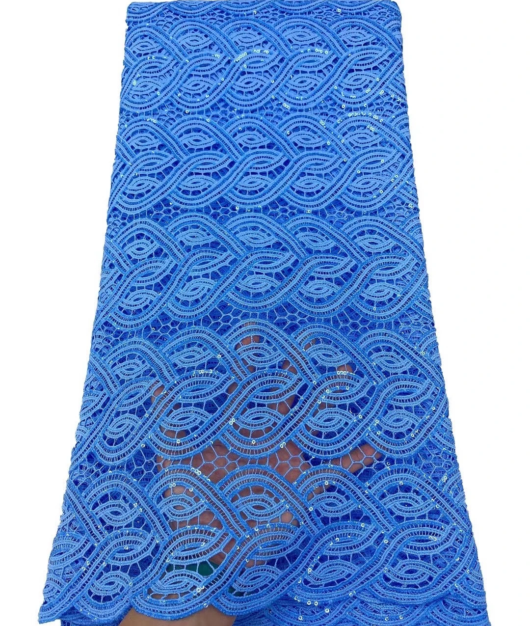 

African Lace blue Fabric Guipure Lace with Sequins Embroiderey Cord Lace Fabric High Quality Nigeria Lace Fabric TS9782