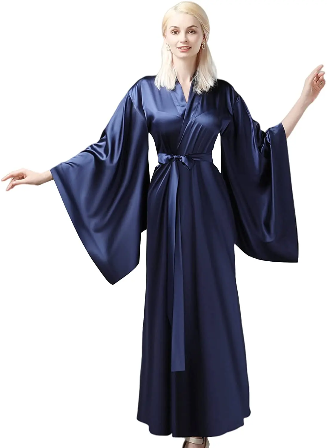 

Blue Puffy Evening Dresses Silk Satin Kimono Robe for Photoshoot Sheer Bride Photo Robes Boudoir Babyshower Gown Custom Made