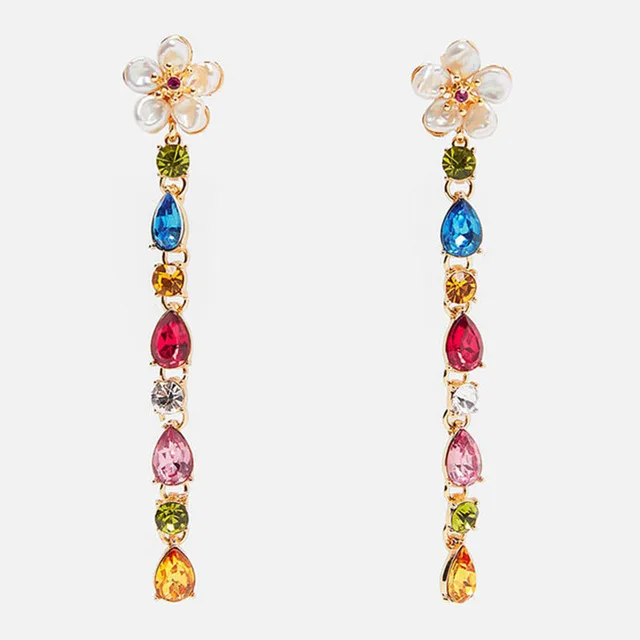 Flatfoosie 2020 New Trendy Glass Crystal Earrings for Wedding for Women Multicolored Bird Fish Long Drop Dangle Earring Jewelry