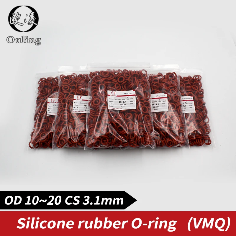 Red Silicon wholesale 1000PCS/lot 3.1mm Thickness VMQ OD10/11/12/13/14/15/16/17/18/19/20mm O Ring Seal Rubber Gasket Rings