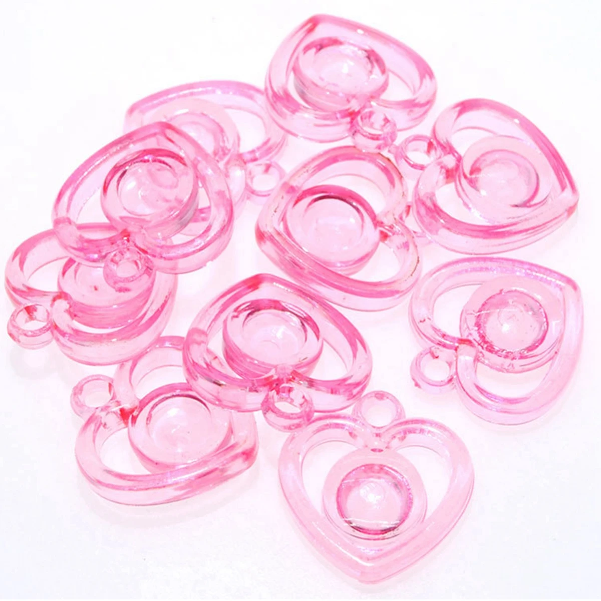 50 Mixed Color Transparent Acrylic Hollow Heart Charm Pendants 22mm Kid Craft