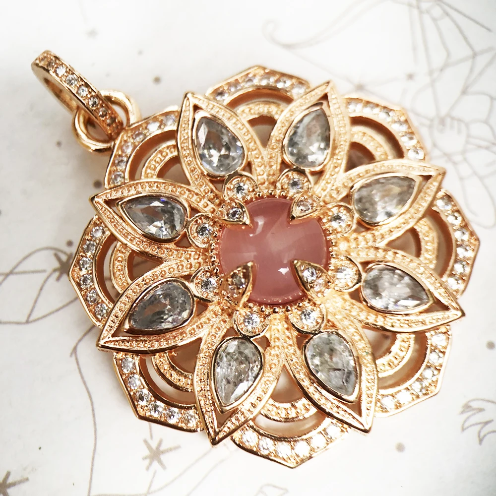 Pendant Pink Lotus Flower Fashion Jewelry Real 925 Sterling Silver Europe Style Accessories Gift For Women Girls