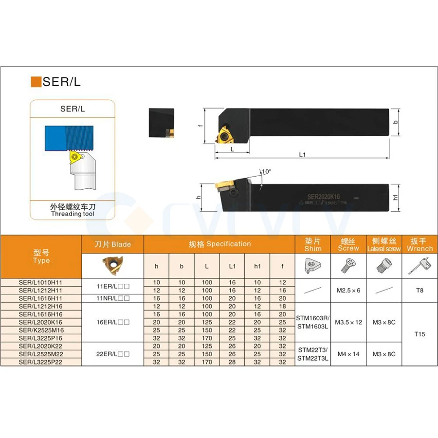 SER1212 SER1616 SER2020 SER2525M16 SEL1616 External Thread Lathe Tool Holder 16ER 16IR AG60 AG55 carbide thread Turning inserts