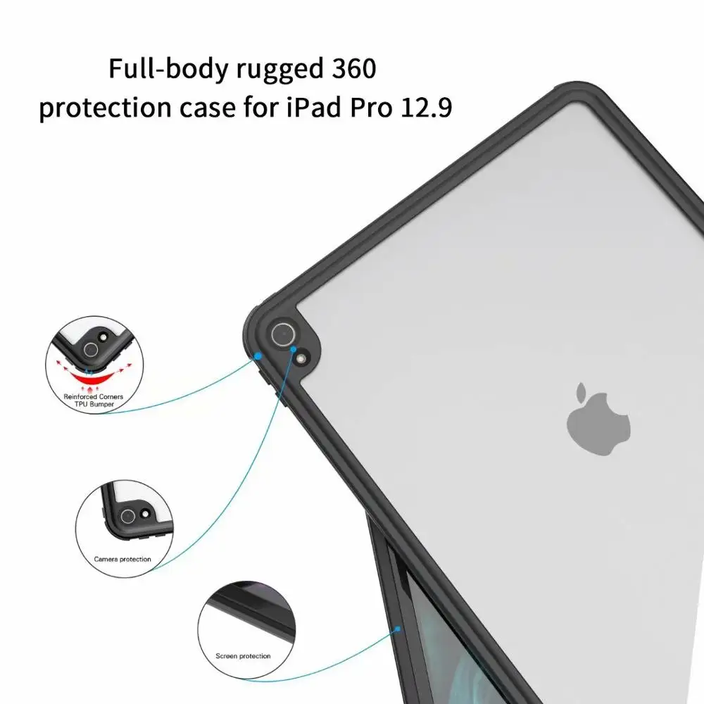 Imagem -02 - Capa Impermeável para Ipad Pro 12.9 Capa Preta para Proteção à Prova de Neve Poeira e à Prova de Choque para Ipad de 12 Polegadas