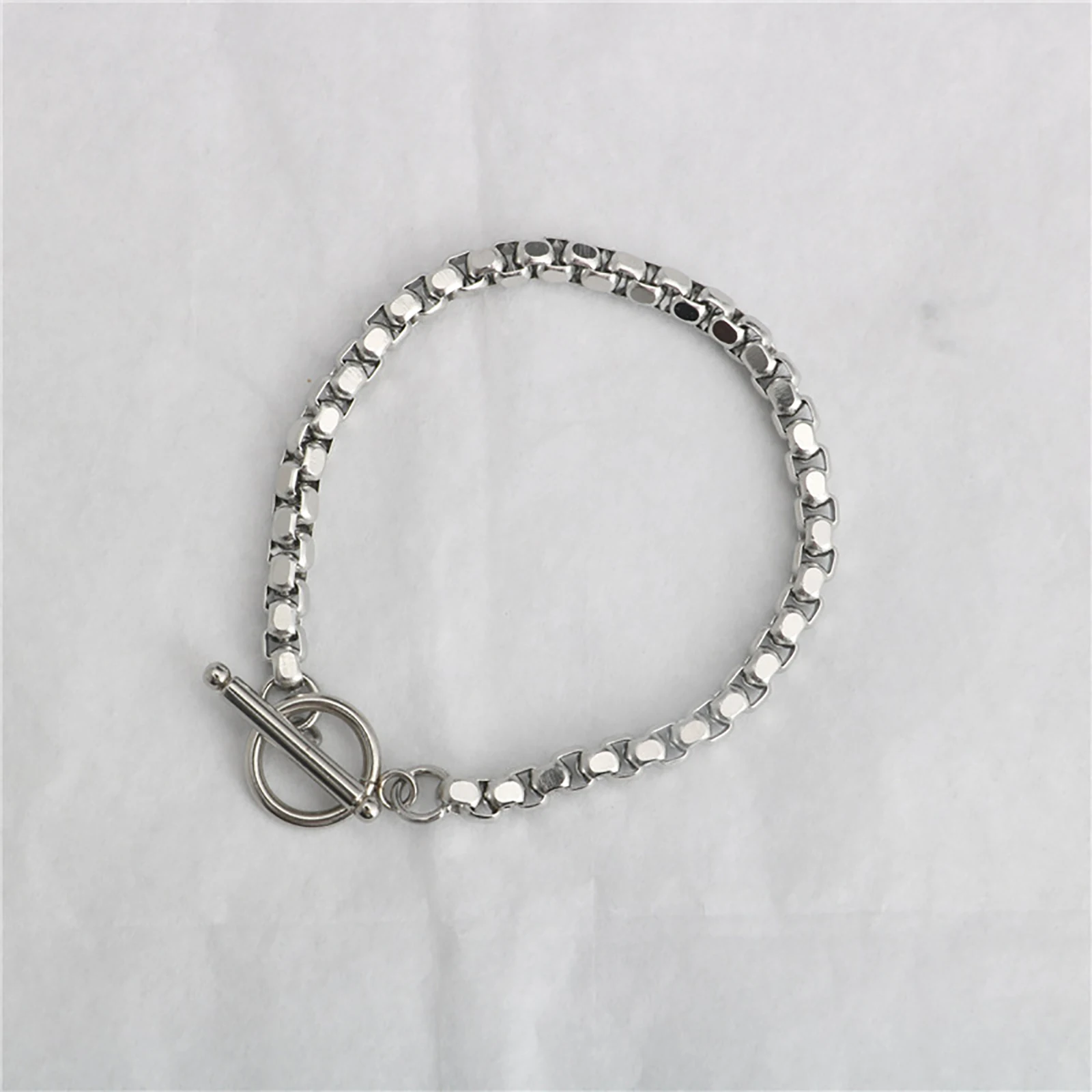 Fashion Stainless Steel Box Chain Findings Bracelets Silver Color Metal Bracelets For Women Man Wrist Jewelry Gifts, 1 Piece