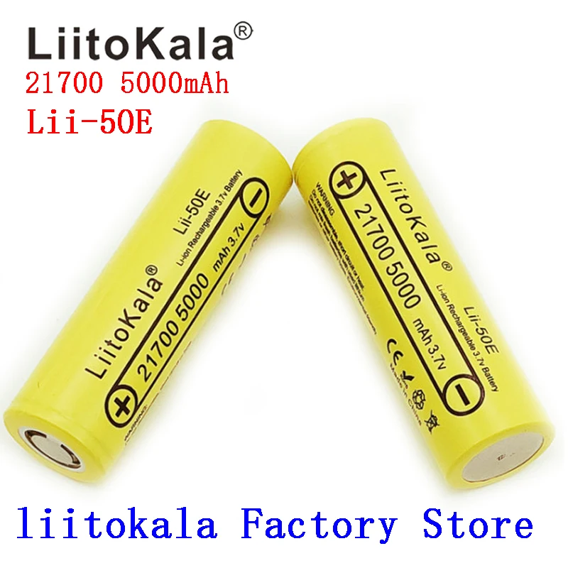 50PCS LiitoKala 21700 4800 5000mAh Li-Ni Battery 3.7V 50E Mod / Kit 3.7V 15A power 5C Rate Discharge