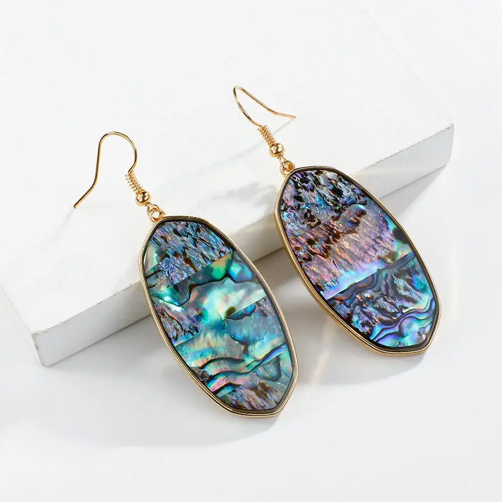 AENSOA Trendy Irregular Abalone Shell Drop Earrings For Women Girls Unique Geometric Statement Dangle Earrings Statement Jewelry