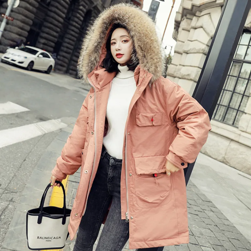 New Raccoon hair Collar Down Jacket Women's Warm Clothes Outdoor Camping Travel Tooling Parka Cargo Coat Work Fitness Cardigan