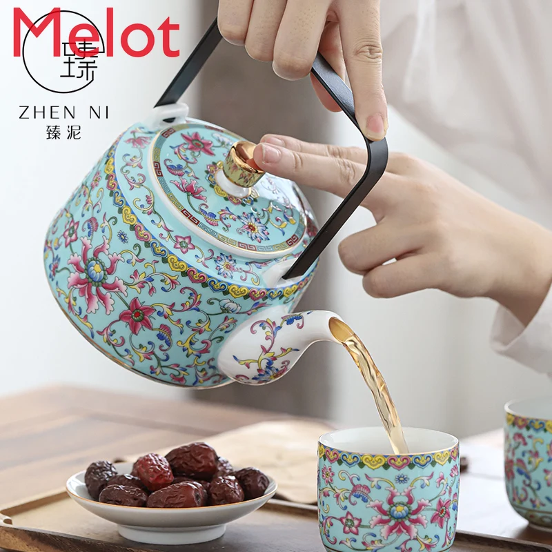 China Ceramic Teapot Household Kung Fu Tea Set Loop-Handled Teapot Large Capacity Teapot Kettle tea pitcher  jug  water jug