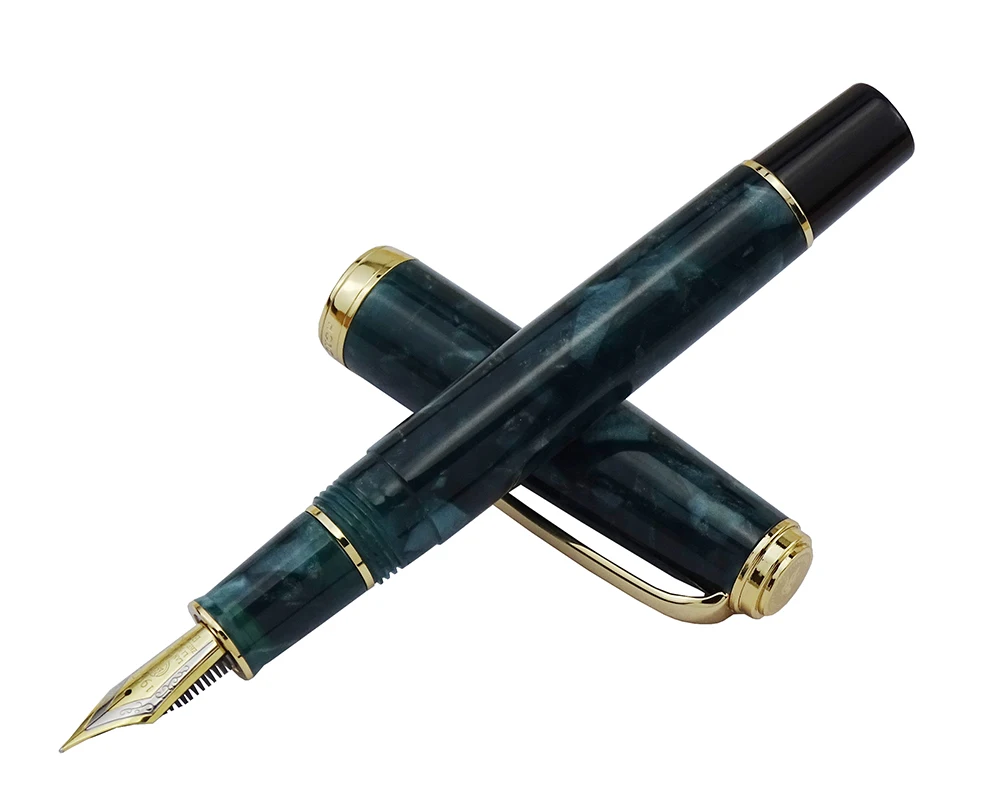 Hongdian 960 Retro Acrylic Resin Fountain Pen Nebula Series EF/F Nib Ink Pen Dark Green with Converter Business Office Writing