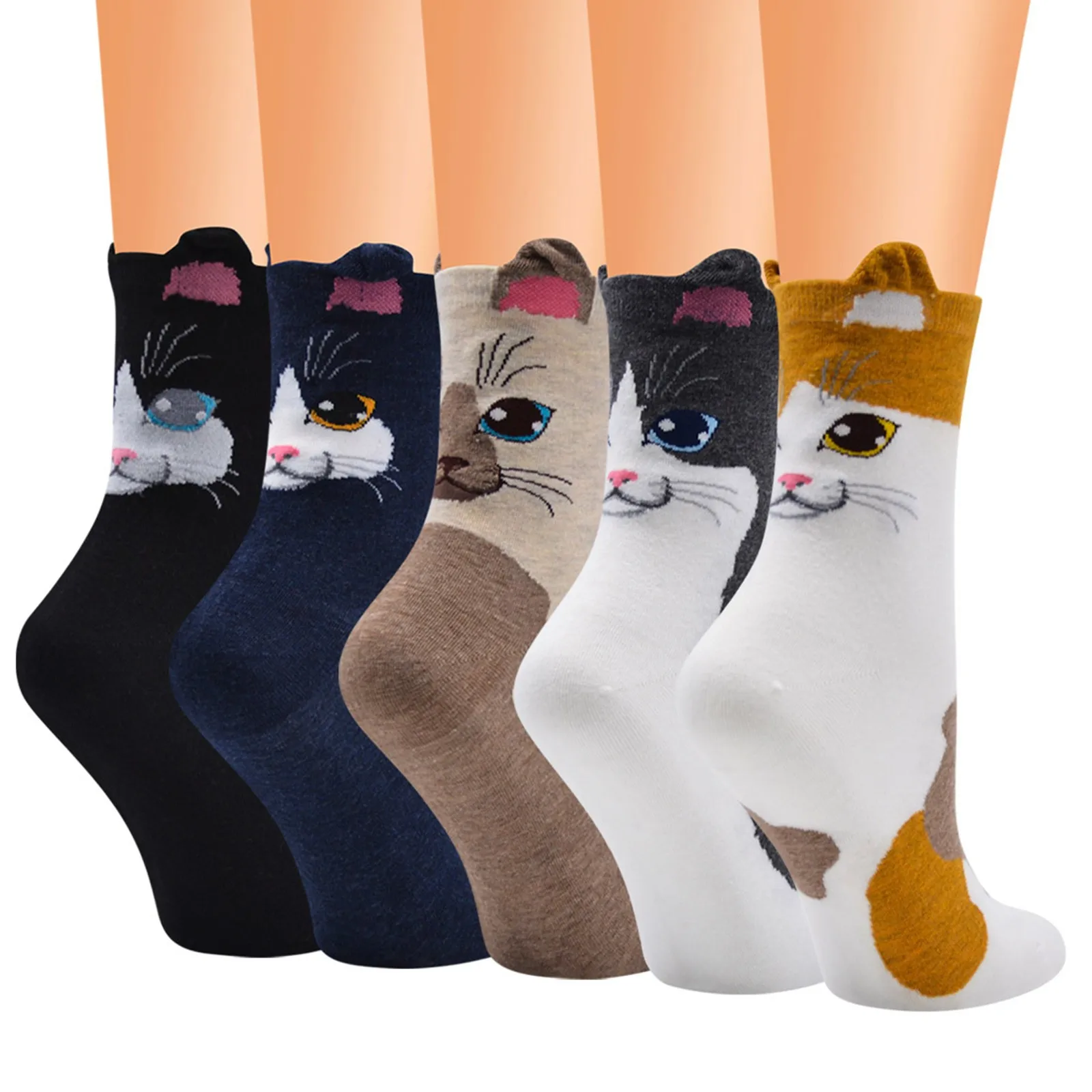 2021 New Autumn Winter Warm Cute Socks Unisex Cat Ear Cartoon Animals Patterns Series Funny Socks Warmer Funny Socks Gift 1pc