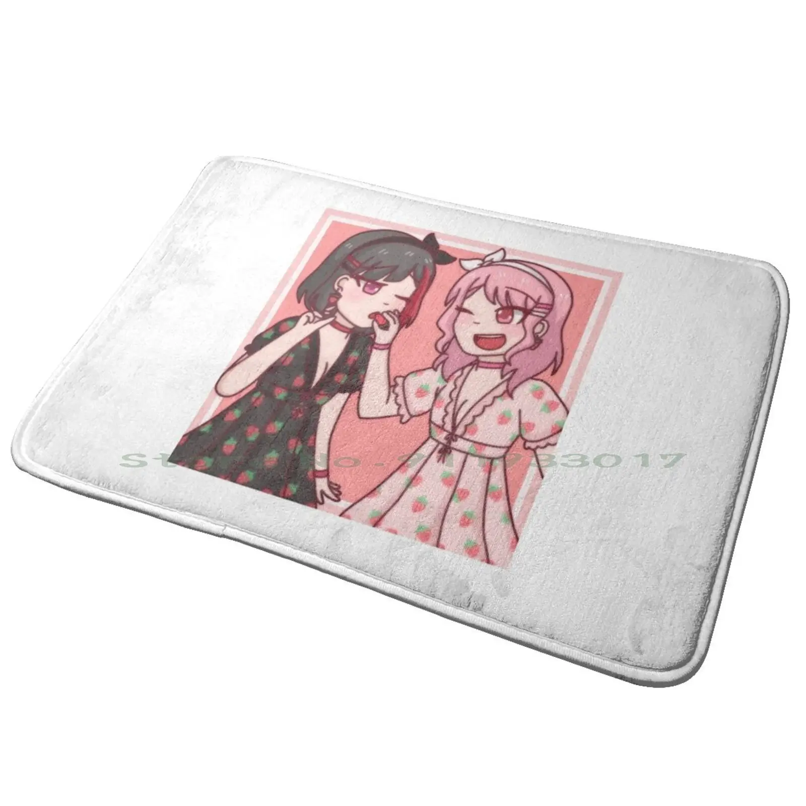 Ran And Aya Wearing Strawberry Dresses Entrance Door Mat Bath Mat Rug Australian Cattle Dog Blue Heeler Dog Mom Heeler Mom