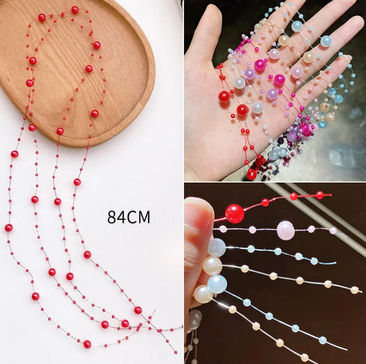 2pcs/set 2024 Fashion Girls Simple Pearl Hair Chain Jewelry Clips Colorful Hair Accessories For Women Wedding Bridal Hairband