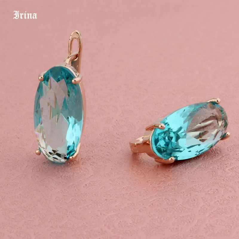 New Fashion Rose Gold Color Cubic Zircon Earrings For Women Girls Classic Dangle Earrings Statement Big Oval design Wedding