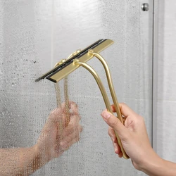 Bathroom Shower Gold Squeegee Wiper with Hooks Nail Free Silicone Squeegee Bathroom For Windows Mirror Tiles Cabinets Glass