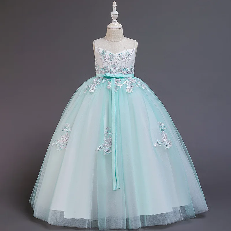 2021 Summer Girls Dress Bridesmaid Elegant Party Princess Dress Kids Dresses For Girls Embroidered Wedding Gown Children Clothes