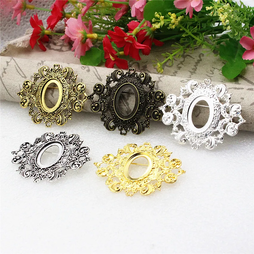 Onebeading Fit 18x25mm Vintage Oval Cabochons Brooch Blank Setting Bezel Base For DIY Making Accessories 3pcs K05280