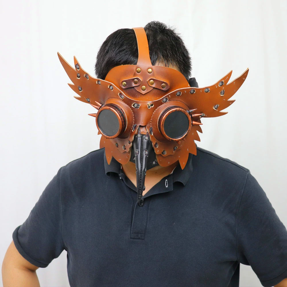 Full Color LED Luminous PU Leather Steampunk Mask Women Men Punk Wings Rivets Halloween Cosplay Gothic Mask Props