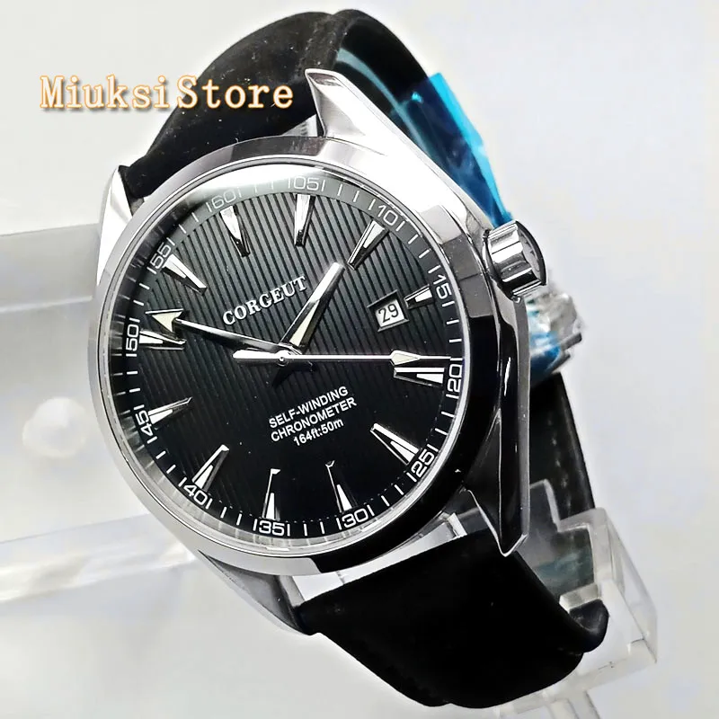 Corgeut 41mm men top mechanical watch sapphire crystal leather strap  Seagull automatic movement mens business fashion watches