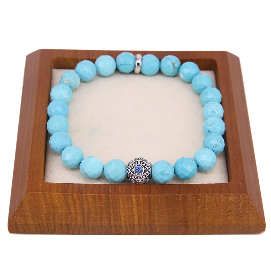 HEMISTON توماس نمط الأخضر حبة سوار المتمردين القلب الزركون الأزرق العين الخرز سوار للرجال النساء عرض 1.0 سنتيمتر هدية TS